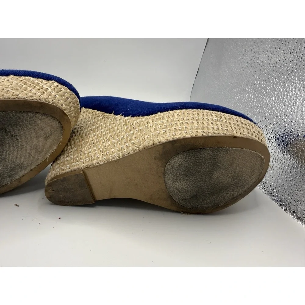 Steve Madden Pamelaa Blue Canvas Espadrille Wedge Heels Size 6.5M Platform